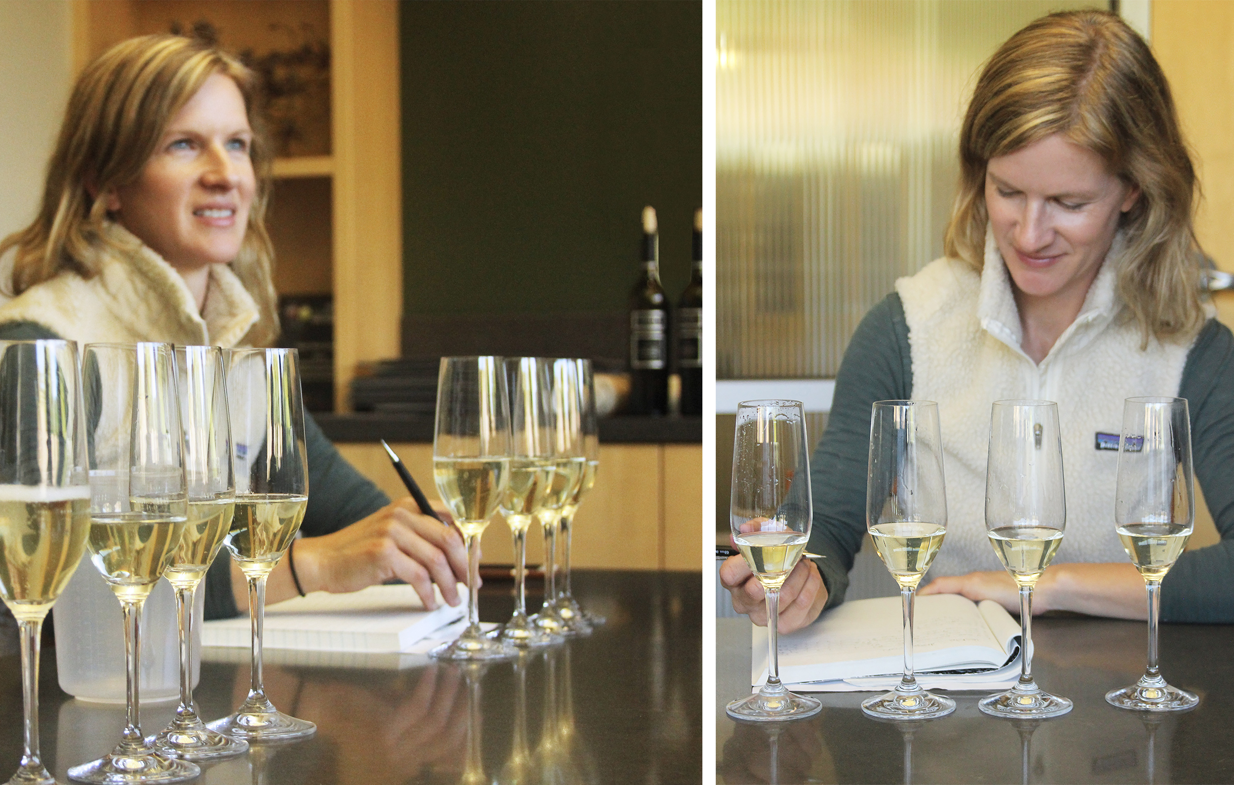 Molly taking notes during a sparkling wine trial